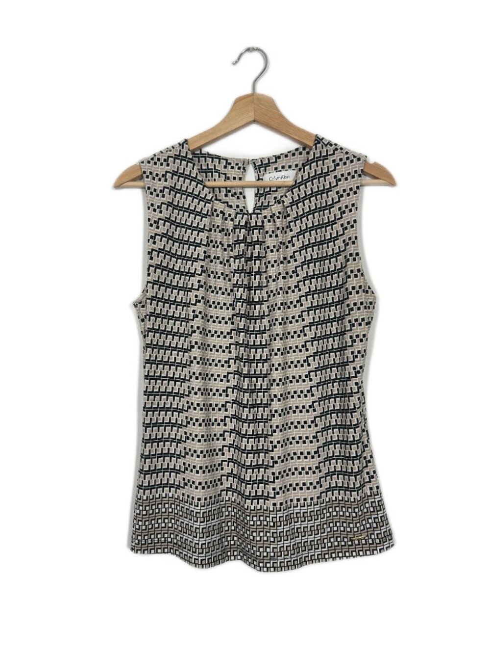 Calvin Klein Women's Pleated Geometric Blouse Size Not Confirmed Tan Black